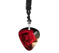 POTSCBVW Red Rose with Candlev Guitar Pick Necklace for Men Women Titanium Steel Guitar Picks Pendant, Personalized Rock Music Jewelry for Anniversary Birthday Music Lover Gifts, One size, Titanium