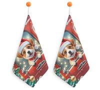 POTSCBVW Red Truck Puppy Hand Towels, 2PCS Microfiber Hand Towels with Hanging Loop, Super Absorbent Quick-Dry Bathroom & Kitchen Towel Lint-Free, 11.8 X11.8 Inch