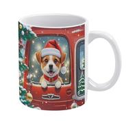 POTSCBVW Red Truck Puppy Mugs 11 Oz Ceramic Coffee Mugs for Cafe & Home, Elegant Classic Tea Cup Gift for Men & Women