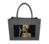 POTSCBVW Reusable Felt Bag Large Capacity, Durable Grocery Bags A Skeleton with Burning Cigarette Tote Bags Stylish Commuter Work Bag