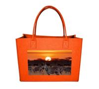 POTSCBVW Reusable Felt Bag Large Capacity, Durable Grocery Bags Africa Sunset Zebra Tote Bags Stylish Commuter Work Bag