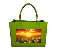 POTSCBVW Reusable Felt Bag Large Capacity, Durable Grocery Bags Dreamlike Sunset Of A Sunflower Field Tote Bags Stylish Commuter Work Bag