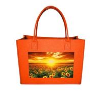 POTSCBVW Reusable Felt Bag Large Capacity, Durable Grocery Bags Dreamlike Sunset Of A Sunflower Field Tote Bags Stylish Commuter Work Bag