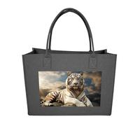 POTSCBVW Reusable Felt Bag Large Capacity, Durable Grocery Bags Majestic Tiger Resting on A Rock with Cloudy Tote Bags Stylish Commuter Work Bag