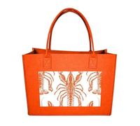 POTSCBVW Reusable Felt Bag Large Capacity, Durable Grocery Bags Orange Shrimp Pattern Tote Bags Stylish Commuter Work Bag