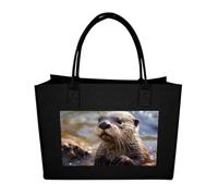 POTSCBVW Reusable Felt Bag Large Capacity, Durable Grocery Bags Otter Playing In The Water Tote Bags Stylish Commuter Work Bag