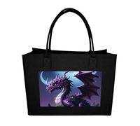 POTSCBVW Reusable Felt Bag Large Capacity, Durable Grocery Bags Purple Dragon Purple Moon Tote Bags Stylish Commuter Work Bag