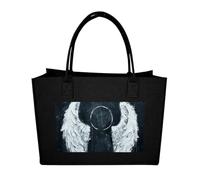 POTSCBVW Reusable Felt Bag Large Capacity, Durable Grocery Bags White Angel Wings Tote Bags Stylish Commuter Work Bag, Black-style, One Size