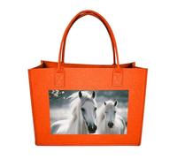 POTSCBVW Reusable Felt Bag Large Capacity, Durable Grocery Bags White Horses Tote Bags Stylish Commuter Work Bag, Fruit Orange-style, One Size