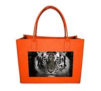 POTSCBVW Reusable Felt Bag Large Capacity Grocery Bags Black And White Tiger Tote Bags Stylish Commuter Work Bag