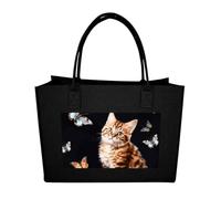 POTSCBVW Reusable Felt Bag Large Capacity Grocery Bags Cat Butterfly Tote Bags Stylish Commuter Work Bag