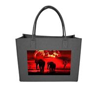 POTSCBVW Reusable Felt Bag Large Capacity Grocery Bags Red Full Moon Elephants Tote Bags Stylish Commuter Work Bag