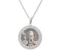 POTSCBVW Rural Kitchen Coffee Pendant Necklace for Women Men - Elegant Diamond Necklace with 19.7 Inch Chain, Diamond Pendant Jewelry for Birthday Christmas Valentine's Day Gift, One Size, Metal