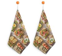 POTSCBVW Sandwich Encyclopedia Hand Towels, 2PCS Microfiber Hand Towels with Hanging Loop, Super Absorbent Quick-Dry Bathroom & Kitchen Towel Lint-Free, 11.8 X11.8 Inch