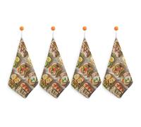 POTSCBVW Sandwich Encyclopedia Hand Towels, 4PCS Microfiber Hand Towels with Hanging Loop, Super Absorbent Quick-Dry Bathroom & Kitchen Towel Lint-Free, 11.8 X11.8 Inch