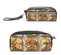 POTSCBVW Sandwich Encyclopedia Pencil Case Large Capacity with Two Compartments, Zipper Leather Pencil Pouch, Portable Travel Cosmetic Bag for Women Men