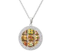 POTSCBVW Sandwich Encyclopedia Pendant Necklace for Women Men - Elegant Diamond Necklace with 19.7 Inch Chain, Diamond Pendant Jewelry for Birthday Christmas Valentine's Day Gift, One Size, Metal