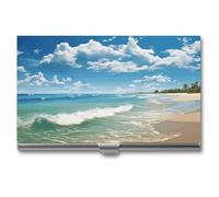 POTSCBVW Sandy Beach Business Card Holder Super Light Portable Aluminium Alloy Credit Card Organizer Slim Professional Business Card Case for Office Workers Man And Women