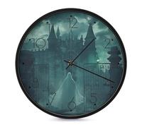 POTSCBVW Silent Non-Ticking Wall Clock 10 Inch Round, Battery Operated with Easy Mounting Kit, Ghost in The Castle Wall Clock Modern Decorative Clocks for Home Office Classroom