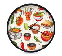 POTSCBVW Silent Non-Ticking Wall Clock 10 Inch Round, Battery Operated with Easy Mounting Kit, Mexican Salsa Symbols Wall Clock Modern Decorative Clocks for Home Office Classroom