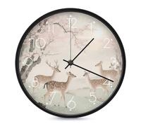 POTSCBVW Silent Non-Ticking Wall Clock 10 Inch Round, Battery Operated with Easy Mounting Kit, Sika Deer Wall Clock Modern Decorative Clocks for Home Office Classroom