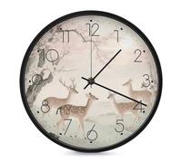 POTSCBVW Silent Non-Ticking Wall Clock 10 Inch Round, Battery Operated with Easy Mounting Kit, Sika Deer Wall Clock Modern Decorative Clocks for Home Office Classroom
