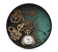 POTSCBVW Silent Non-Ticking Wall Clock 10 Inch Round, Battery Operated with Easy Mounting Kit, Steampunk Watches Keys and Chains Wall Clock Modern Decorative Clocks for Home Office Classroom