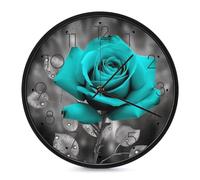 POTSCBVW Silent Non-Ticking Wall Clock 10 Inch Round, Battery Operated with Easy Mounting Kit, Teal Grey Rose Wall Clock Modern Decorative Clocks for Home Office Classroom