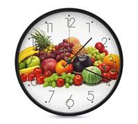 POTSCBVW Silent Non-Ticking Wall Clock 10 Inch Round, Battery Operated with Easy Mounting Kit, Variety Fresh Vegetables Fruits Wall Clock Modern Decorative Clocks for Home Office Classroom