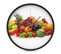 POTSCBVW Silent Non-Ticking Wall Clock 10 Inch Round, Battery Operated with Easy Mounting Kit, Variety Fresh Vegetables Fruits Wall Clock Modern Decorative Clocks for Home Office Classroom