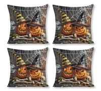 POTSCBVW Smiling Strange Pumpkin Pillow Covers, Breathable Linen Pillow Cases - All Season | Hidden Zipper, Square Pillowcases for Bed, Sofa, Car Decor, 18"x18"（4pcs）