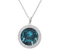 POTSCBVW Space Feather Dream Catcher Pendant Necklace for Women Men - Elegant Diamond Necklace with 19.7 Inch Chain, Diamond Pendant Jewelry for Birthday Christmas Valentine's Day Gift, One Size