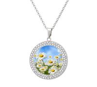 POTSCBVW Spring Daisy Flowers Pendant Necklace for Women Men - Elegant Diamond Necklace with 19.7 Inch Chain, Diamond Pendant Jewelry for Birthday Christmas Valentine's Day Gift, One Size, Metal