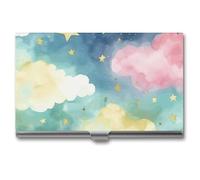 POTSCBVW Stars Watercolor Business Card Holder Super Light Portable Aluminium Alloy Credit Card Organizer Slim Professional Business Card Case for Office Workers Man And Women