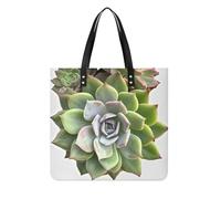 POTSCBVW Succulent Botanical Tote Bag for Women, Extra Large PU Leather Handbag, Soft Shoulder Bag for Work & Beach