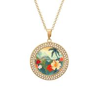 POTSCBVW Summer Hawaiian Pendant Necklace for Women Men - Elegant Diamond Necklace with 19.7 Inch Chain, Diamond Pendant Jewelry for Birthday Christmas Valentine's Day Gift, One Size, Metal, alloy