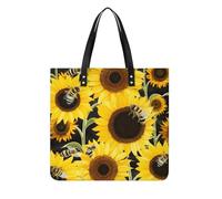 POTSCBVW Sunflower Bees Tote Bag for Women, Extra Large PU Leather Handbag, Soft Shoulder Bag for Work & Beach