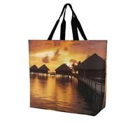 POTSCBVW Tahiti Resort Sunset Peel Tote Bag for Women, Reusable Large Capacity Shopping Bag Lightweight Handbag for Walking, Gym