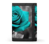 POTSCBVW Teal Grey Rose Wallet Compact Trifold Wallet with Keychain Lightweight & Durable Purse for Outdoor, style, One size, Classic