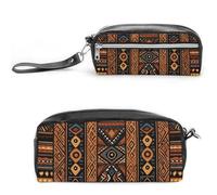 POTSCBVW Traditional African Design Pattern Pencil Case Large Capacity with Two Compartments, Zipper Leather Pencil Pouch, Portable Travel Cosmetic Bag for Women Men