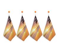 POTSCBVW Tropical Beach Sunset Hand Towels, 4PCS Microfiber Hand Towels with Hanging Loop, Super Absorbent Quick-Dry Bathroom & Kitchen Towel Lint-Free, 11.8 X11.8 Inch