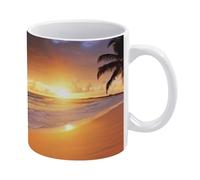 POTSCBVW Tropical Beach Sunset Mugs 11 Oz Ceramic Coffee Mugs for Cafe & Home, Elegant Classic Tea Cup Gift for Men & Women