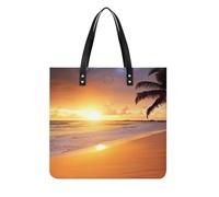 POTSCBVW Tropical Beach Sunset Tote Bag for Women, Extra Large PU Leather Handbag, Soft Shoulder Bag for Work & Beach
