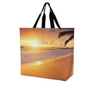 POTSCBVW Tropical Beach Sunset Tote Bag for Women, Reusable Large Capacity Shopping Bag Lightweight Handbag for Walking, Gym