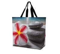POTSCBVW Tropical Flower And Zen Stone Tote Bag for Women, Reusable Large Capacity Shopping Bag Lightweight Handbag for Walking, Gym