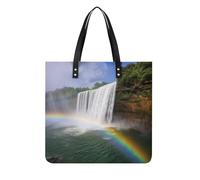 POTSCBVW Waterfall And Rainbow Tote Bag for Women, Extra Large PU Leather Handbag, Soft Shoulder Bag for Work & Beach