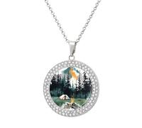 POTSCBVW Wilderness Nature Camping Pendant Necklace for Women Men - Elegant Diamond Necklace with 19.7 Inch Chain, Diamond Pendant Jewelry for Birthday Christmas Valentine's Day Gift, One Size, Metal