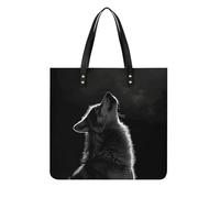 POTSCBVW Wolf Facing The Moon Tote Bag for Women, Extra Large PU Leather Handbag, Soft Shoulder Bag for Work & Beach