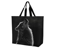 POTSCBVW Wolf Facing The Moon Tote Bag for Women, Reusable Large Capacity Shopping Bag Lightweight Handbag for Walking, Gym