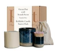 Pott Candles Refillable Candle Starter Pack, Sea Salt Scent, 60 Hour Burn Time, Standard Size, Ceramic Holder, Candle Refill, Match Pott, Natural Wax, UK Made